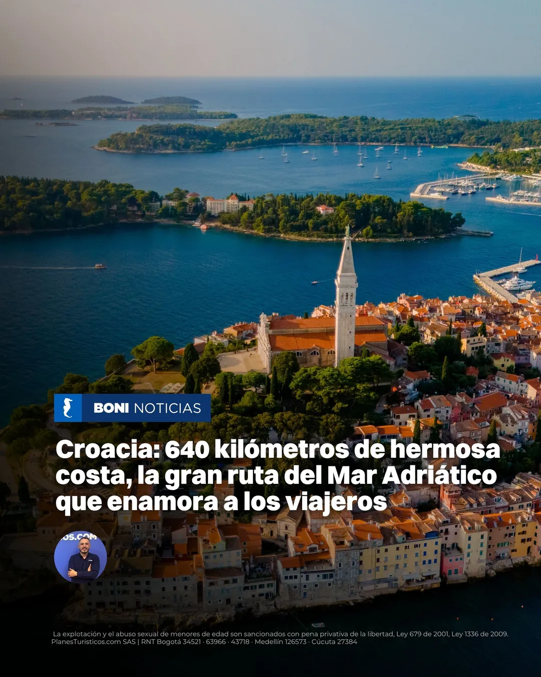 Vista aérea del pueblo costero de Rovinj en Croacia