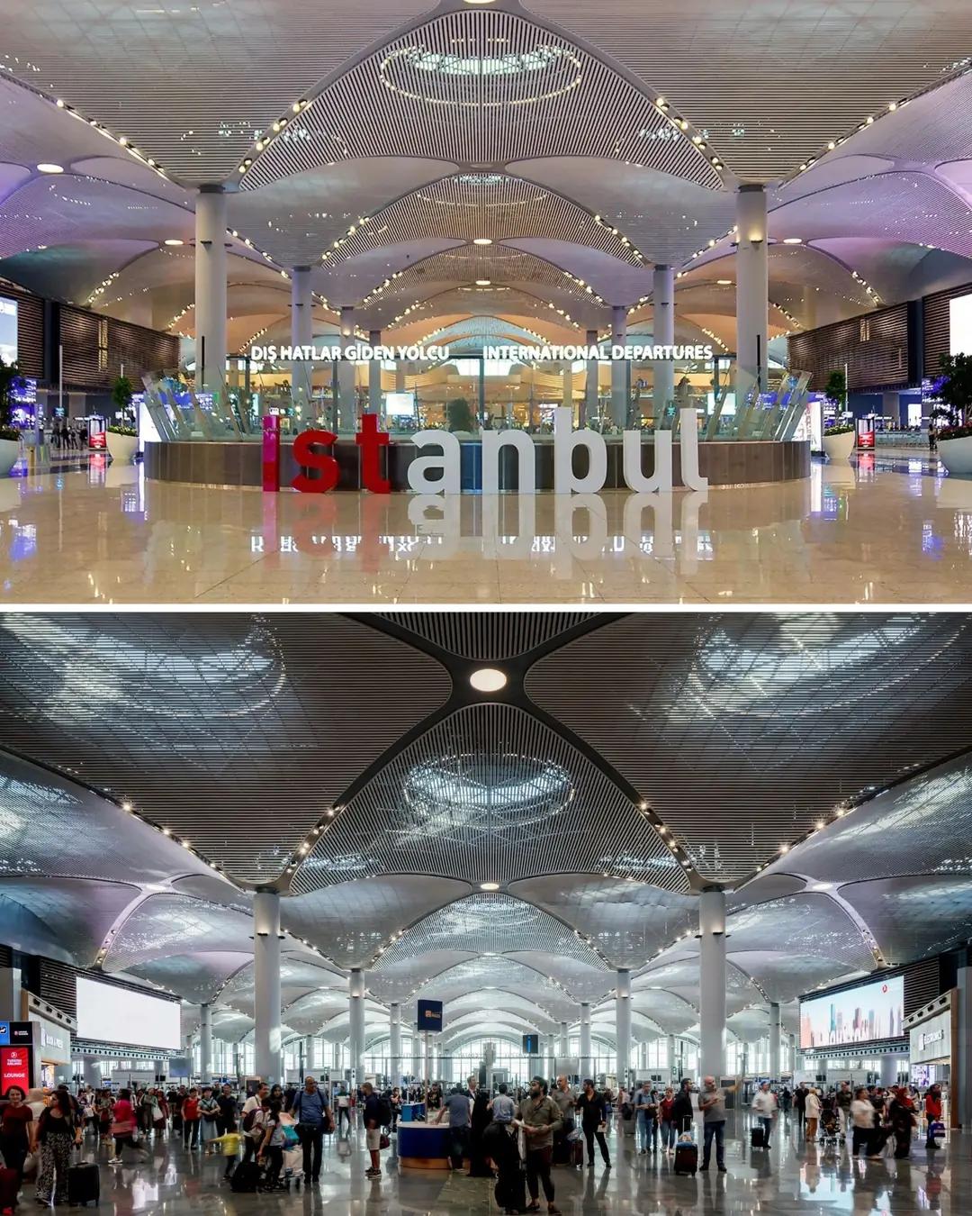 Salón de salidas internacionales con el letrero de Estambul
