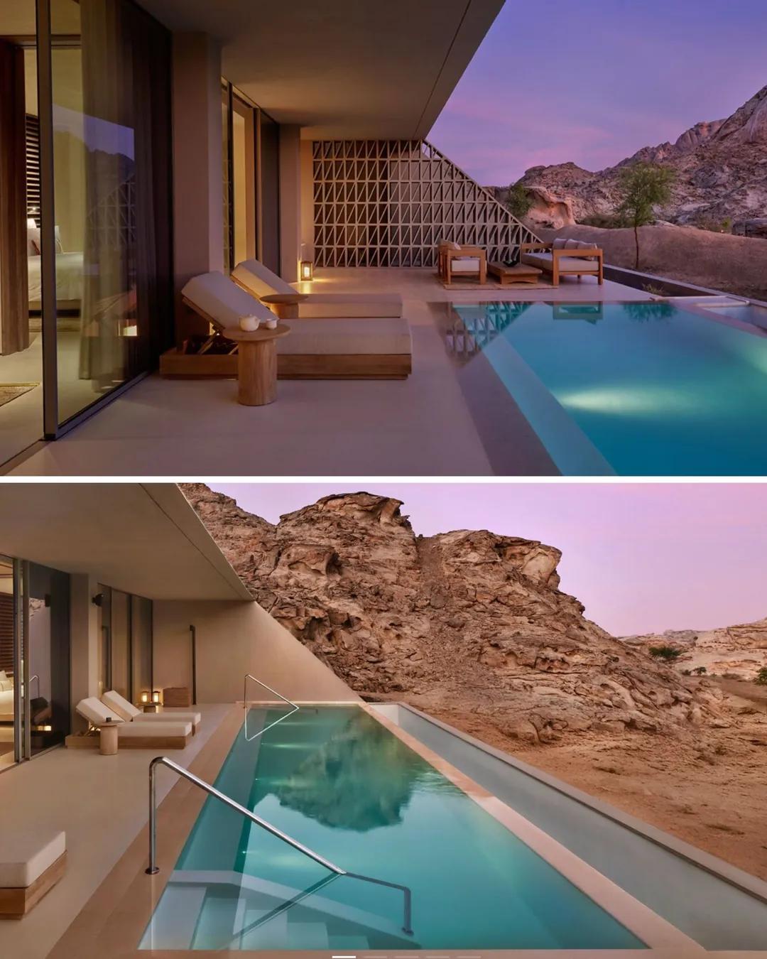 Piscina privada junto a una villa de lujo en el desierto