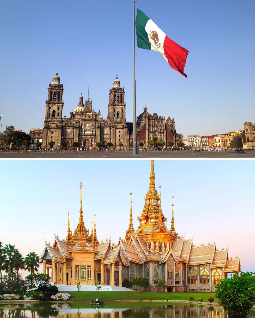 Catedral de Ciudad de México y templo tailandés