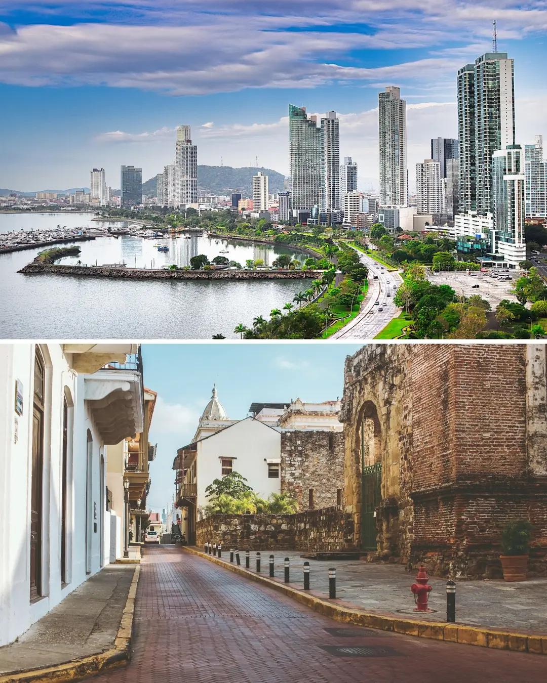 Panorámica de la ciudad y calle del Casco Antiguo de Panamá
